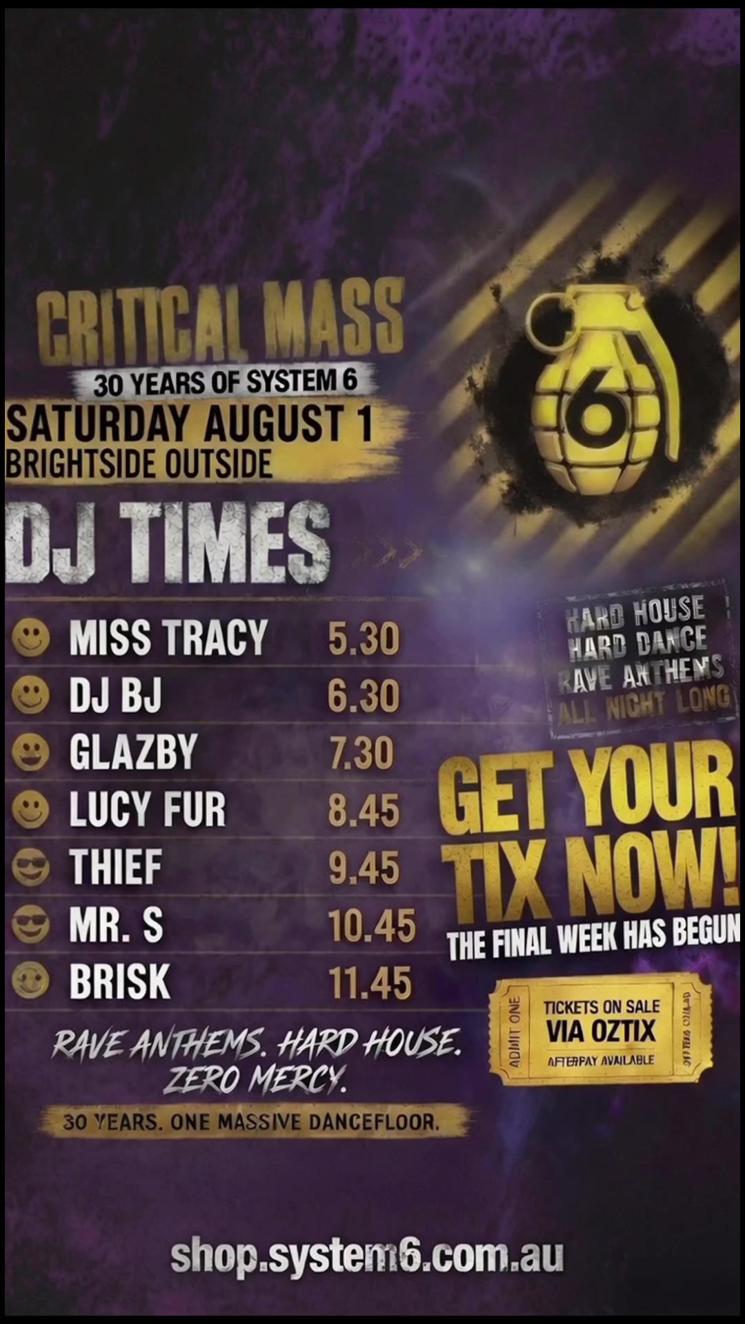 CRITICAL MASS DJ TIMES